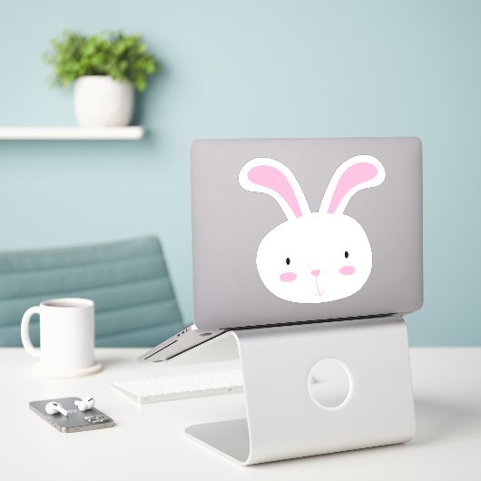 Cute Bunny Rabbit Sticker (Laptop op bureau)