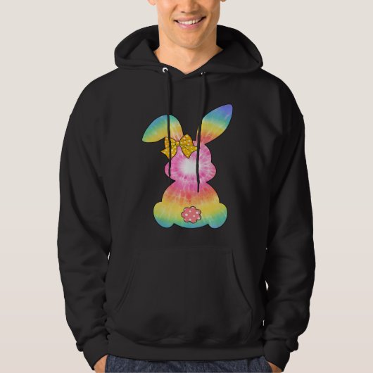 Cute Bunny Rabbit Tie Dye Bow Tie Easter Day Girls Hoodie (Voorkant)