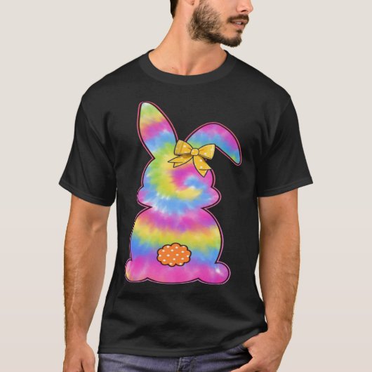 Cute Bunny Rabbit Tie Dye Bow Tie Easter Day Girls T-shirt (Voorkant)