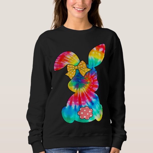 Cute Bunny Rabbit Tie Dye Bow Tie Easter Day Girls Trui (Voorkant)