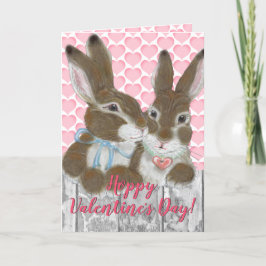 Cute Bunny Rabbit Valentijn Pink Hearts Romantic Feestdagen Kaart