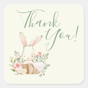 Cute Bunny Rabbit Waterverf Green Vierkante Sticker