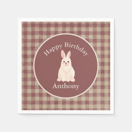 Cute Bunny Rabbit Waterverf Name Birthdaby Servet (Voorkant)