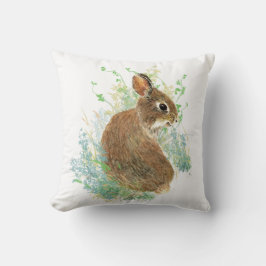 Cute Bunny Rabbit, Waterverf Natuur, Wildlife Kussen