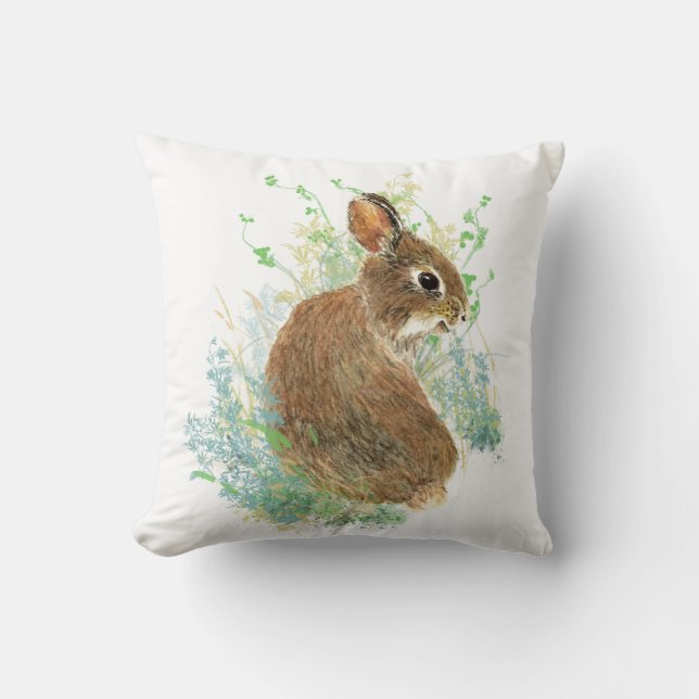 Cute Bunny Rabbit, Waterverf Natuur, Wildlife Kussen (Voorkant)