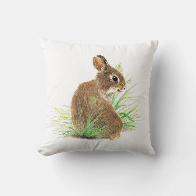 Cute Bunny Rabbit, Waterverf Natuur, Wildlife Kussen (Voorkant)