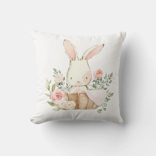 Cute Bunny Rabbit Waterverf Nursery Kussen (Voorkant)