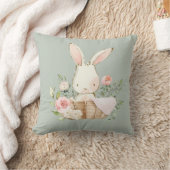 Cute Bunny Rabbit Waterverf Sage Green Nursery Kussen (Deken)