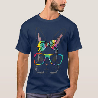 Cute Bunny Rabbit Wearing Tie Dye Glasses Happy Ea T-shirt