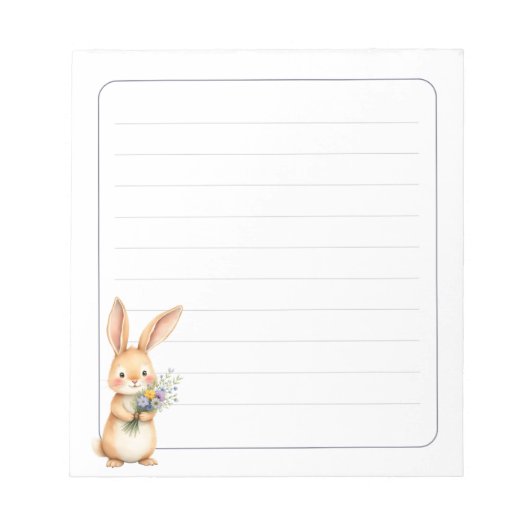 Cute Bunny Rabbit with Flowers Lined 5.5 x 6 Notitieblok (Voorkant)