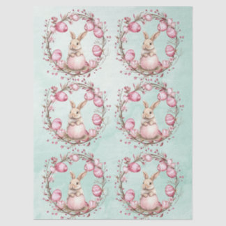 Cute Bunny Rabbit  with Pink Easter Eggs n Wreath Tissuepapier