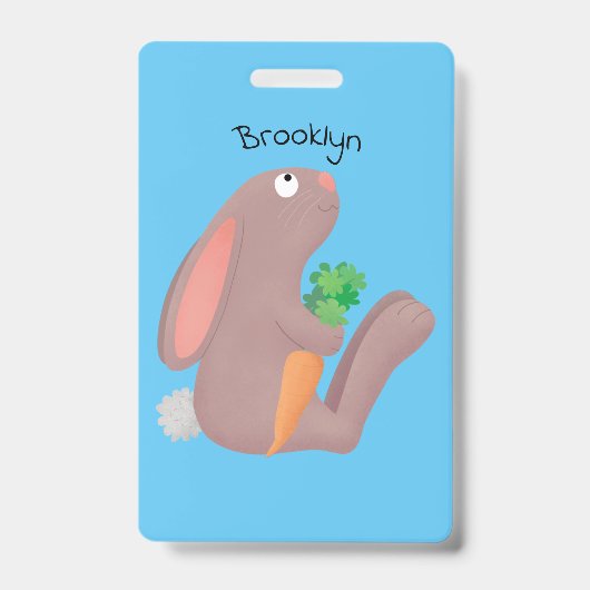 Cute bunny rabbit, zittend met wortelcartoon badge (Voorzijde)