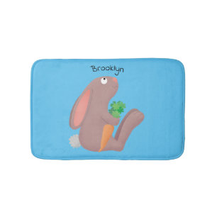 Cute bunny rabbit, zittend met wortelcartoon badmat