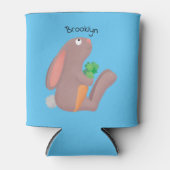 Cute bunny rabbit, zittend met wortelcartoon blikjeskoeler (Voorkant)