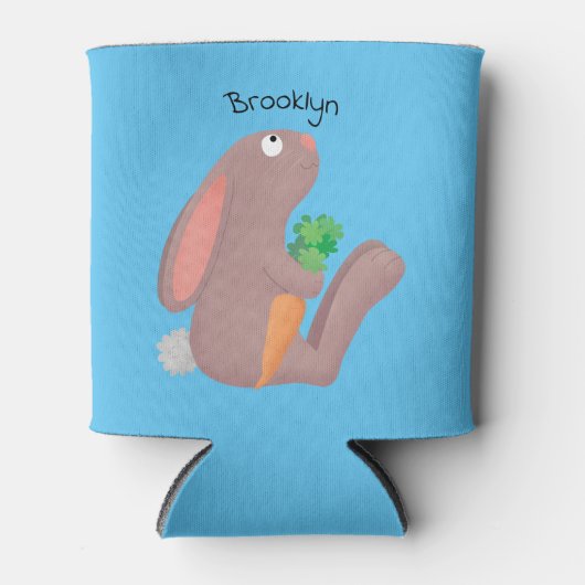 Cute bunny rabbit, zittend met wortelcartoon blikjeskoeler (Voorkant)