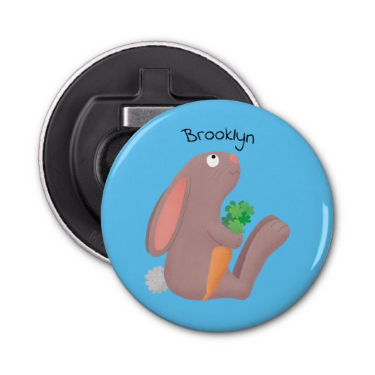 Cute bunny rabbit, zittend met wortelcartoon button flesopener (Voorkant)