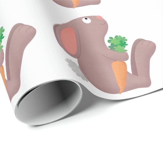 Cute bunny rabbit, zittend met wortelcartoon cadeaupapier (Rol Hoek)