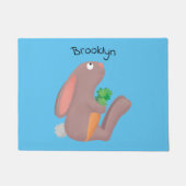 Cute bunny rabbit, zittend met wortelcartoon deurmat (Voorkant)