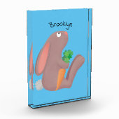 Cute bunny rabbit, zittend met wortelcartoon fotoblokken (Links)