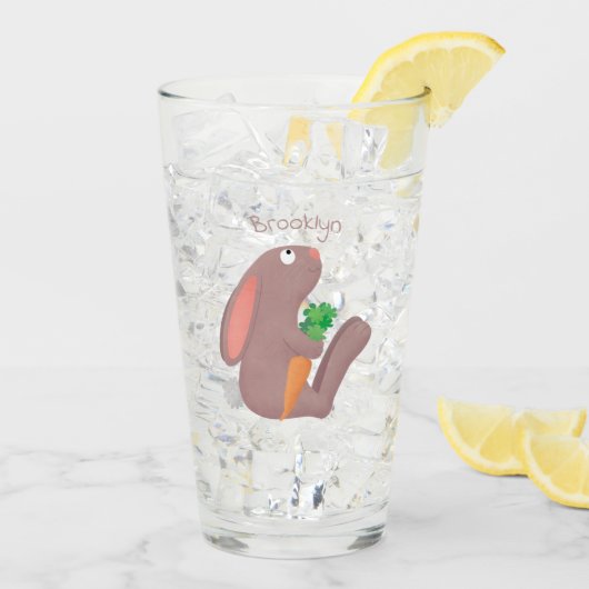 Cute bunny rabbit, zittend met wortelcartoon glas (Achterkant ijs)