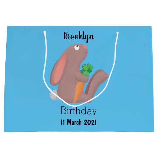 Cute bunny rabbit, zittend met wortelcartoon groot cadeauzakje (Voorkant)