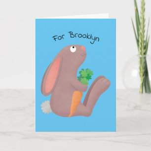 Cute bunny rabbit, zittend met wortelcartoon kaart