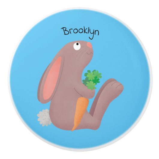 Cute bunny rabbit, zittend met wortelcartoon keramische knop (Voorkant)