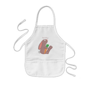 Cute bunny rabbit, zittend met wortelcartoon kinder schort
