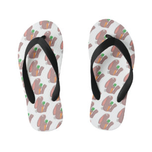 Cute bunny rabbit, zittend met wortelcartoon kinder teenslippers