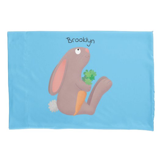 Cute bunny rabbit, zittend met wortelcartoon kussensloop (Voorkant)
