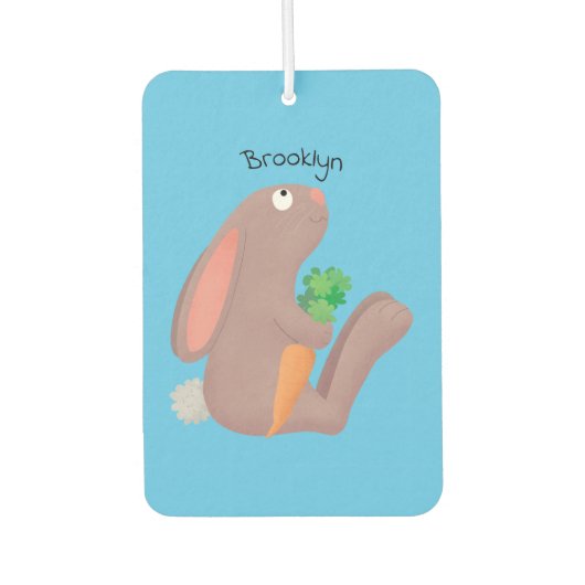Cute bunny rabbit, zittend met wortelcartoon luchtverfrisser (Voorkant)