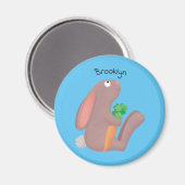 Cute bunny rabbit, zittend met wortelcartoon magneet (Voorkant / Achterkant)