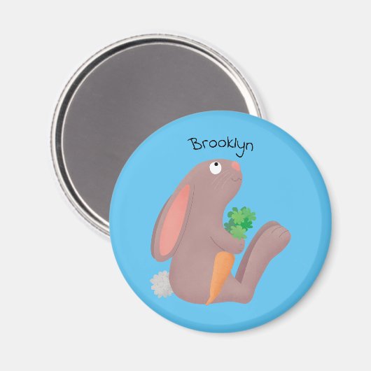Cute bunny rabbit, zittend met wortelcartoon magneet (Voorkant / Achterkant)