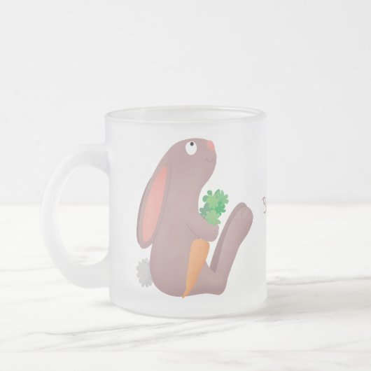 Cute bunny rabbit, zittend met wortelcartoon matglas koffiemok (Links)