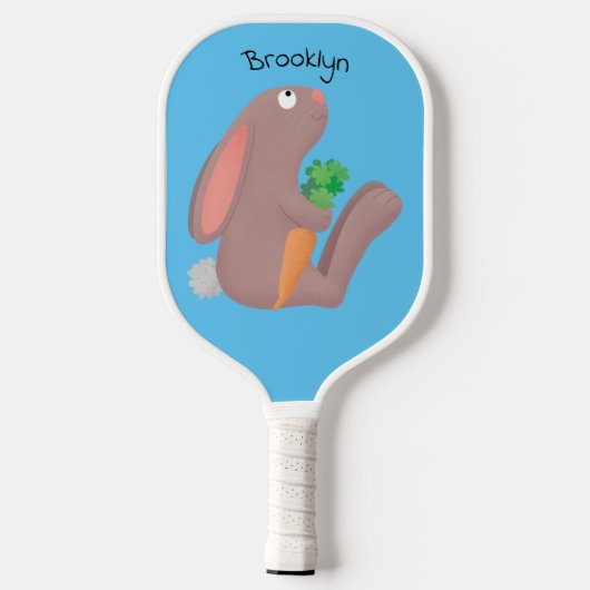 Cute bunny rabbit, zittend met wortelcartoon pickleball paddle (Achterkant)