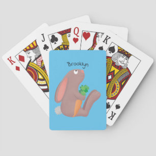 Cute bunny rabbit, zittend met wortelcartoon pokerkaarten