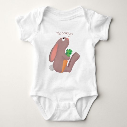 Cute bunny rabbit, zittend met wortelcartoon romper (Voorkant)