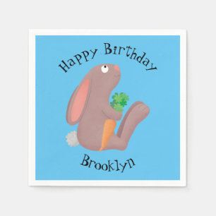 Cute bunny rabbit, zittend met wortelcartoon servet