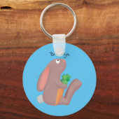 Cute bunny rabbit, zittend met wortelcartoon sleutelhanger (Voorkant)