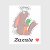 Cute bunny rabbit, zittend met wortelcartoon sticker (Vel)