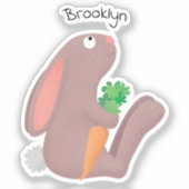 Cute bunny rabbit, zittend met wortelcartoon sticker (Voorkant)