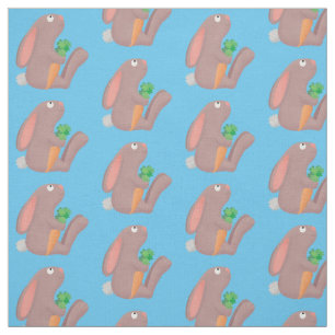 Cute bunny rabbit, zittend met wortelcartoon stof