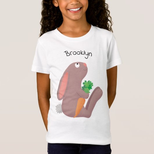 Cute bunny rabbit, zittend met wortelcartoon t-shirt (Voorkant)