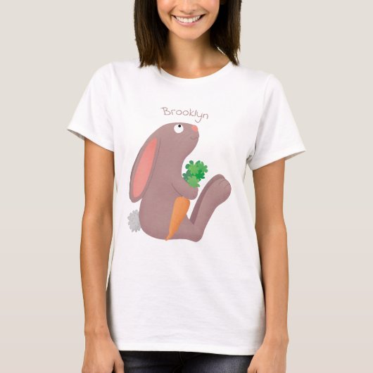 Cute bunny rabbit, zittend met wortelcartoon t-shirt (Voorkant)
