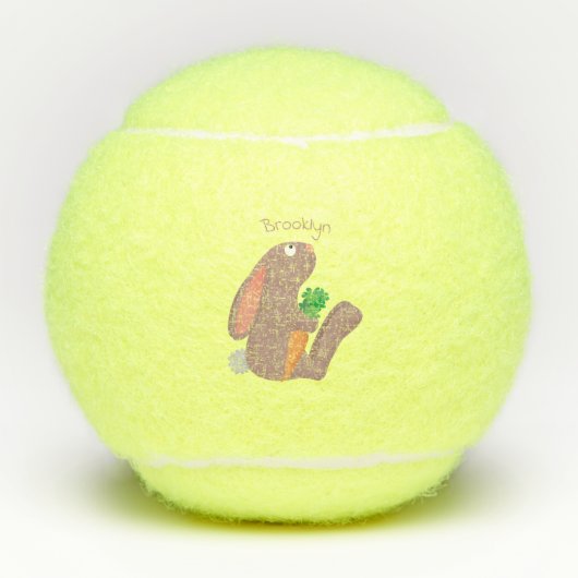 Cute bunny rabbit, zittend met wortelcartoon tennisballen (Voorkant)