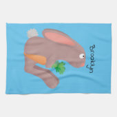 Cute bunny rabbit, zittend met wortelcartoon theedoek (Horizontaal)