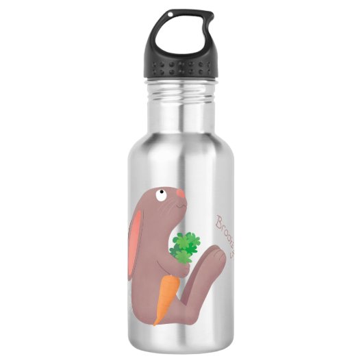 Cute bunny rabbit, zittend met wortelcartoon waterfles  (Voorkant)