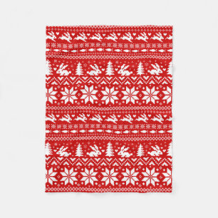 Cute Bunny Rabbits Red Kerstfeestay Pattern Fleece Deken