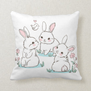 Cute Bunny Rabbits roze Spring Flowers Paast Kussen