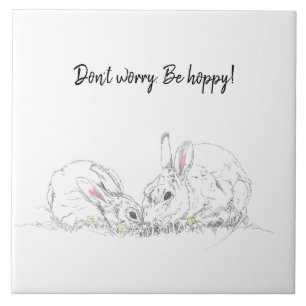 Cute Bunny Rabbits tekening Maak je geen zorgen om Tegeltje